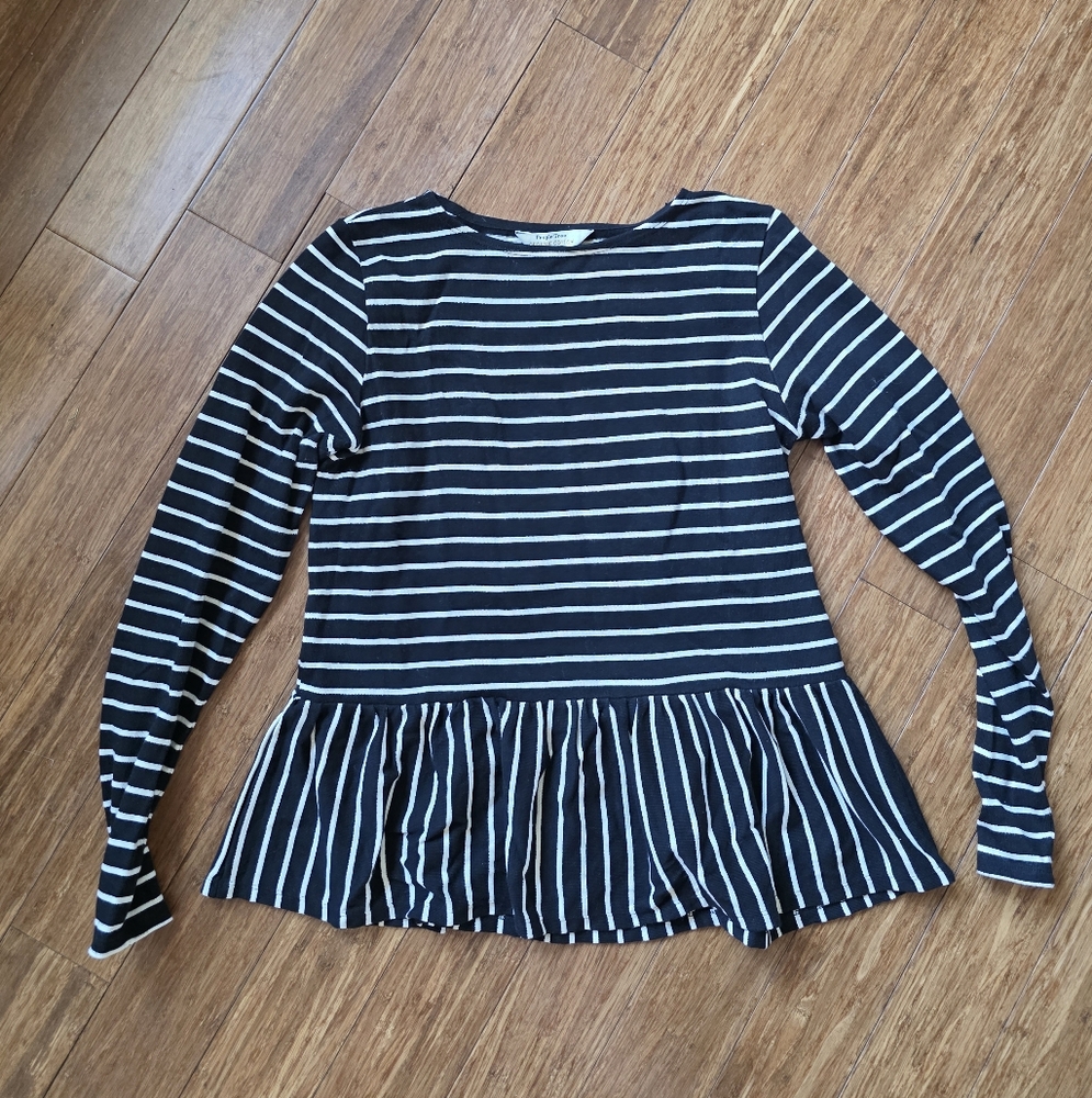 People Tree Organic Cotton Black and White Striped Top